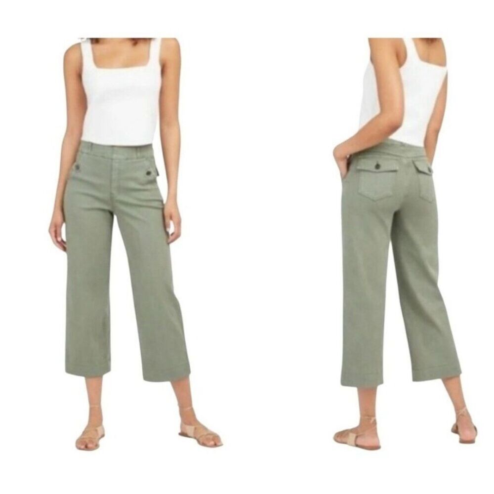 SPANX Stretch Twill Wide Leg Cropped Pants M Sage Green